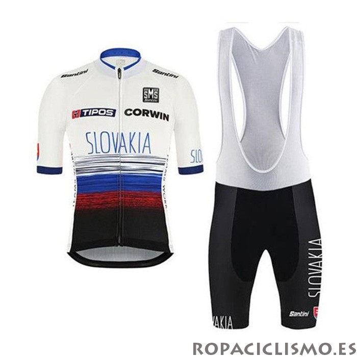 2020 Maillot Eslovaquia Tirantes Mangas Cortas Blanco Negro Azul